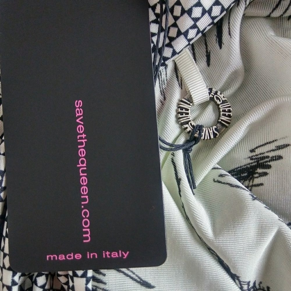 SAVE THE QUEEN Women's XS Off Shoulder Feather Abstract Print Mini Dress NWT - Picture 6 of 7